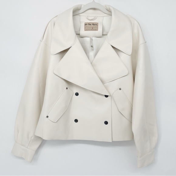 Free People Alexis Vegan Leather Moto Jacket NWT Cream White Boxy - Picture 5 of 16